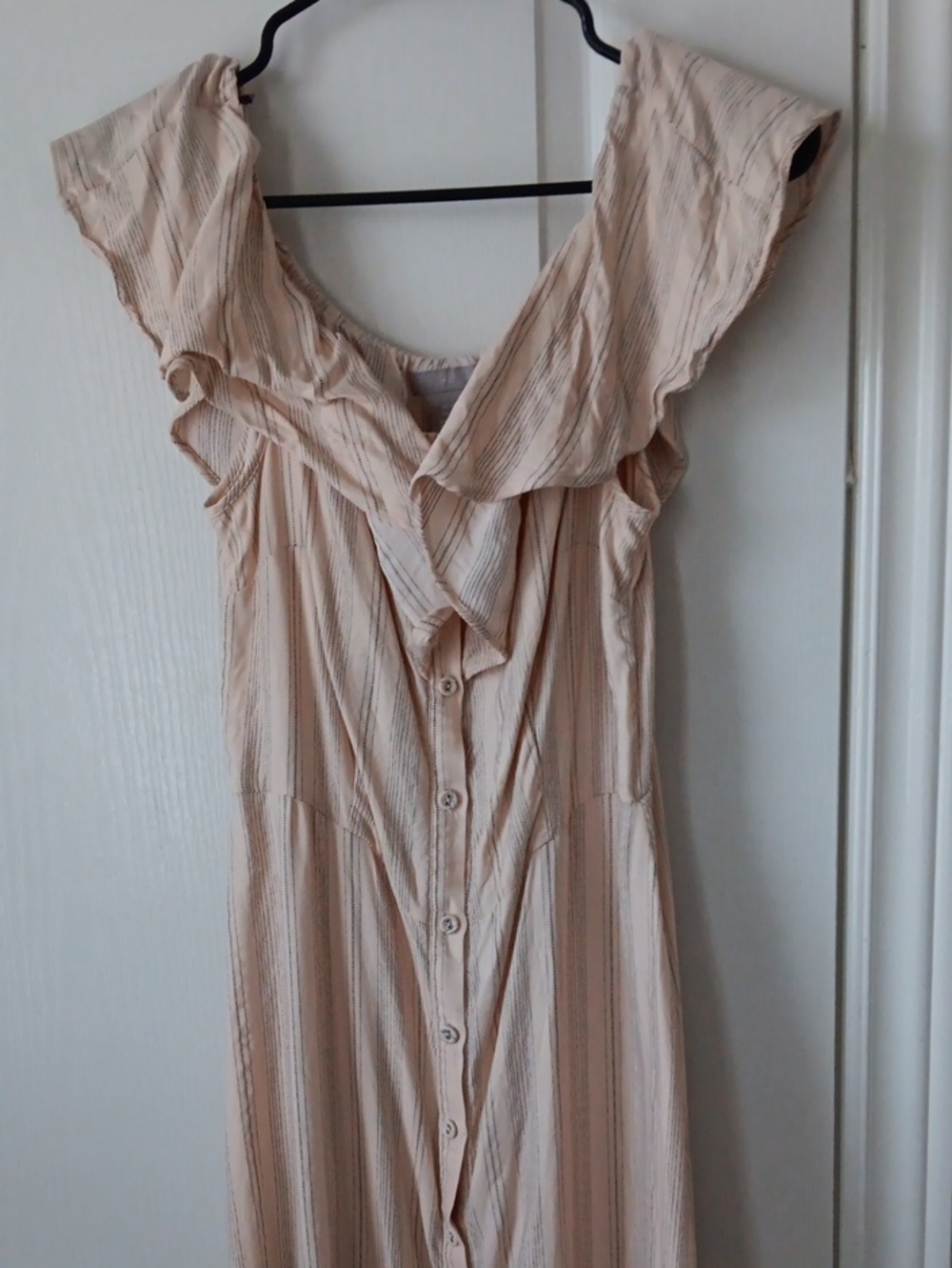H&M Soft Ruffle Cream Button-Down Maxi Dress - Picture 2 of 7